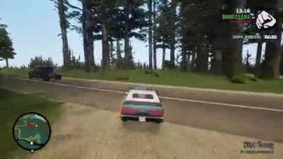 Helicopter takedown with a car (GTA San Andreas Definitive Edition)