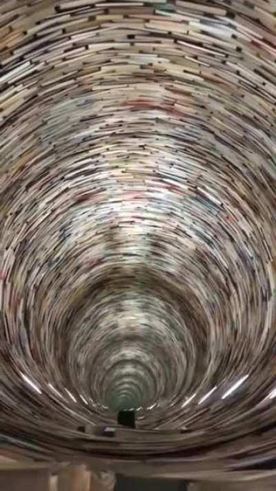 Infinite book tower in Prague. There's a mirror on the bottom and top of it. It's supposed to represent the infinity of learning.