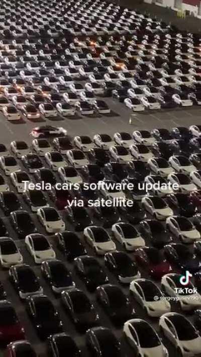 Tesla cars receiving their software update via satellite