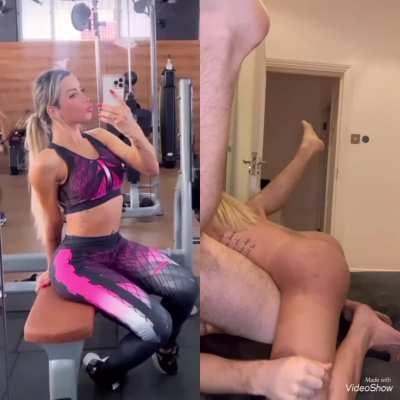 Imagine hooking up with this Gym bunny, and finding out she has a cock?