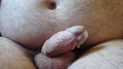 man's cock topples over as his mistress didn't allow him to ever touch it when cumming