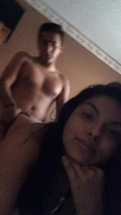 Trying to hurry up before her dad gets home