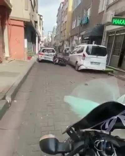 Popping a wheelie in the most appropriate place...