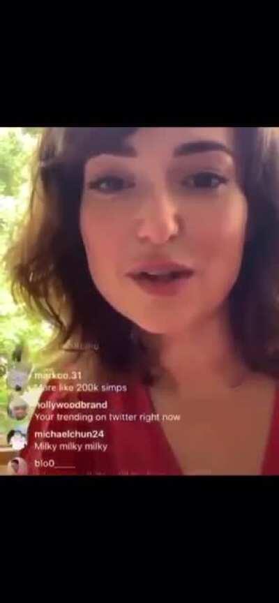 Actress Milana Vayntrub being sexually harassed on livestream while talking about being sexually harassed