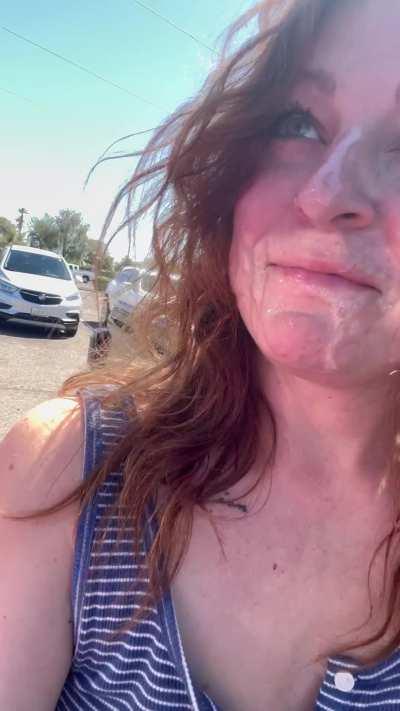 Outdoor facial and cumwalk!