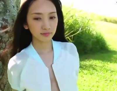 An Tsujimoto Strips Nude From Her Short Shorts and Pretty Blue Blouse