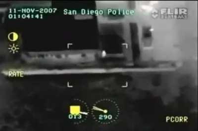 2007 Dude takes himself out on IR helicopter video while being chased. Link in comments.