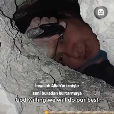 4th day under rubble, extremely humble Turkish woman talking to rescuer