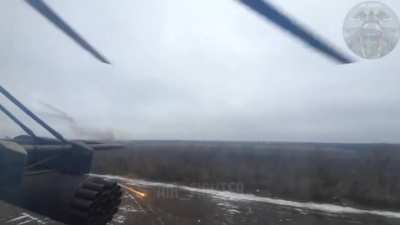 Ukrainian Mi-8 combat helicopter used as a mobile MLRS targeted area of enemy concentration with unguided rockets. Published January 2026.
