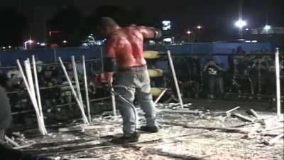 Deathmatch Wrestler Takes a Weedwacker To The Ribs