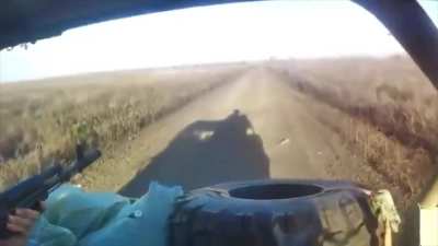 Russian soldier films their Desertcross-1000 buggy getting destroyed by a Ukrainian FPV drone (Pokrovsk front)