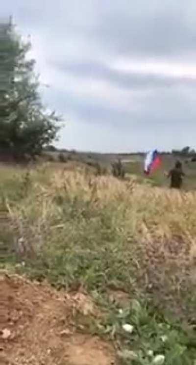 Probably drunk russian soldier attacking Ukraine positions and receiving small arms return fire