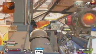 Caustic blocking Kraber headshot with a barrel