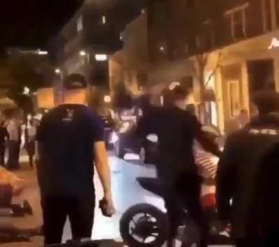 Guy kicks biker then gets knocked out