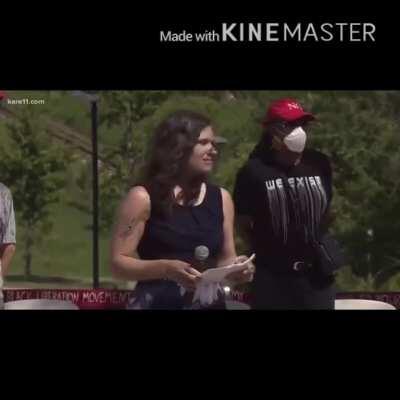 Lisa Bender who is Head of Minneapolis City Council announcing that all police entities within the city will be disbanded.