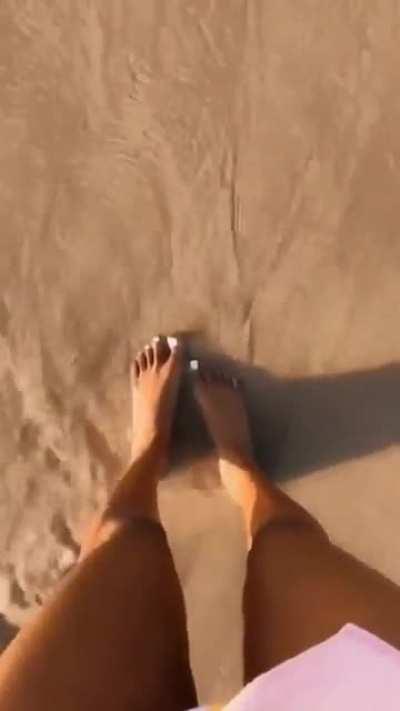 Gorgeous Ebony Feet at the beach, perfect little white toes 🍆💦💦