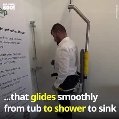 This bathroom rail setup reduces the risk of falls