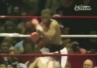 Mike Tyson in his prime in the 90s, was not a human. This is a fight from the 90s.