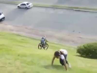 At least he had a helmet on