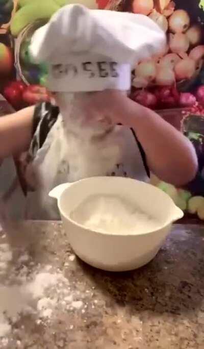 HMJB while I pour in the flour