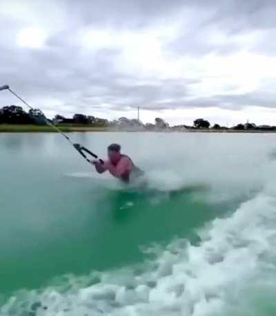 Doing push-ups while skiing on your hands
