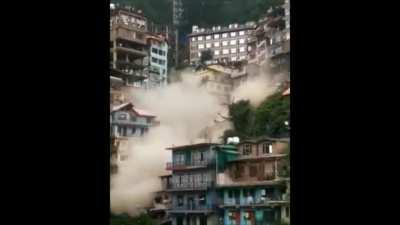 Landslide in Shimla, India Causes A 7 Story Building To Slide Off A Cliff - Sept 29, 2021