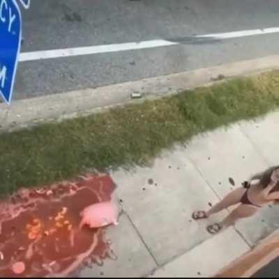 All she wanted was a sip...gets hit in the head with water cooler instead.