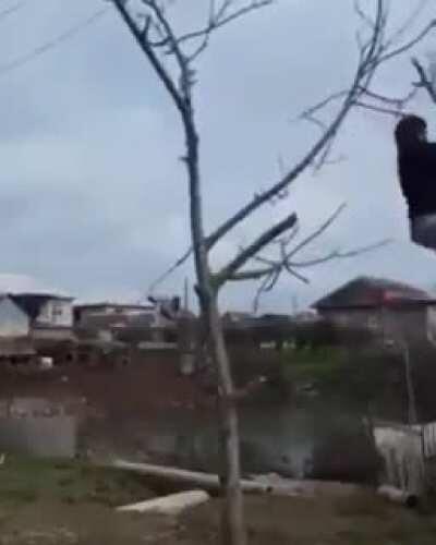 WCGW Cutting a tree branch while you are sitting on top of it