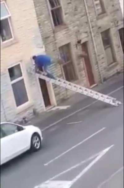 WCGW when you try to use the ladder in a wrong way .