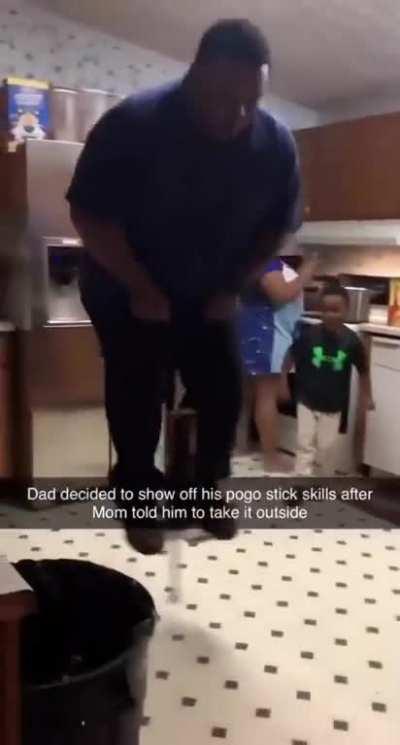 stress testing kitchen tiling with a pogo stick