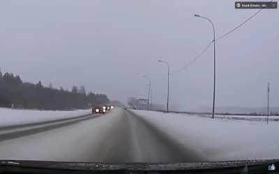 Russia: Car drifts out of lane and hits cammer