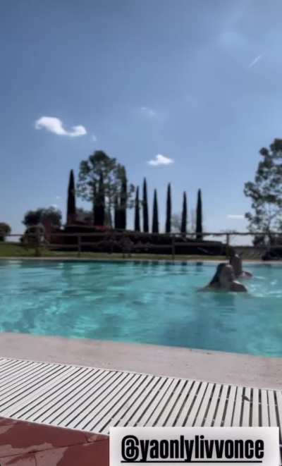 Liv and Raquel diving into the pool, IG story March 20th, 2025