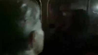 Gazan 'civilians' bidding Israeli hostages a farewell parade as hostages are driven by ICRC.