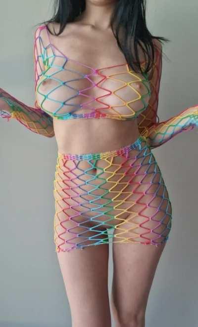 My japanese body looks hot in fishnets