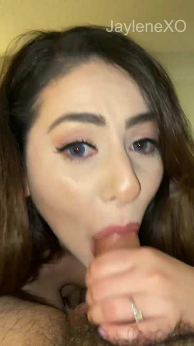 Giving my husband good eye contact while I suck his cock like a good slut