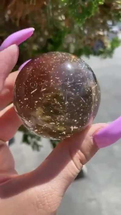Shooting star sphere! High Grade Smokey Quartz Sphere with Golden Rutile.