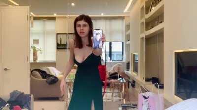 Alexandra Daddario's big tits are spilling out of her dress