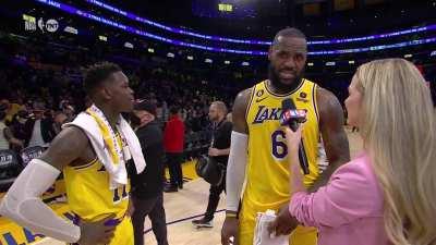 [Highlight] LeBron calls AD out jokingly for the 'brainfart' foul and messing up Dennis' game winner as AD gets on the mic to apologize