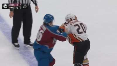 Macdermid and Deslauriers drip the gloves for a long and spirited tilt. [COL-ANA]