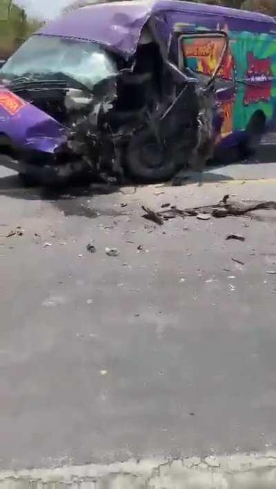 Purple van driver fell asleep at the wheel and was only mildly injured