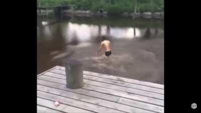 Hold my beer while I dive in shallow water