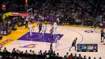 [Highlight] LeBron does not get a hand up and Ja drains the 3 prompting a Lakers timeout