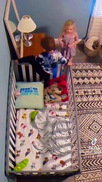 Young siblings help teach Bryson to climb out of his crib, and while respecting his boundaries