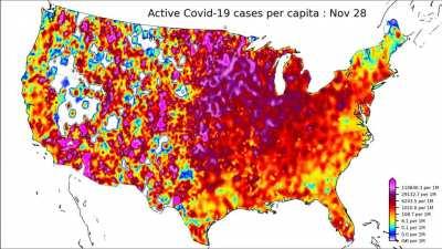 [OC] Active Covid-19 cases per Capita in USA. 1/21/2020 - 8/23/2021
