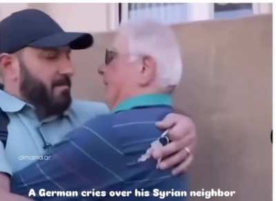 Syrian refugee returning home àd saying farewell to his German neighbor