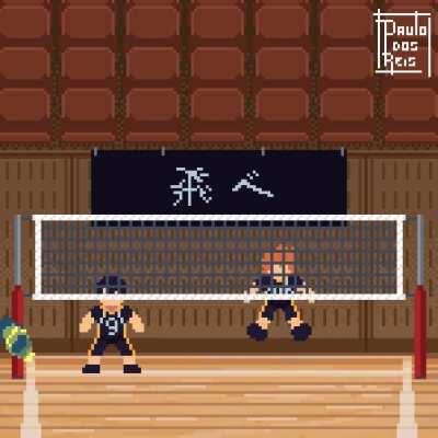 Made a pixel art of Hinata and Kageyama playing