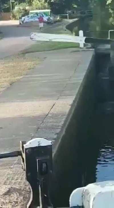 WCGW jumping across a canal