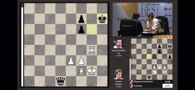 Danny Rensch (2402), Robert Hess (2591), and Fabiano Caruana (2792) struggle to find Stockfish14’s line (mate in 21)