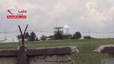 Rebel fighters bombard the besieged Menagh Airbase, Syria in the month of May, 2013