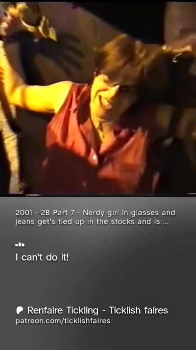 Nerdy girl in glasses and jeans get's tied up in the stocks and is tickled at the renfaire